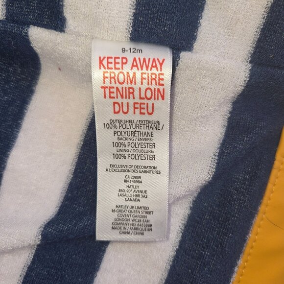 Hatley Baby Yellow Rain Jacket 9-12 Months With Striped Lining - Picture 4 of 7